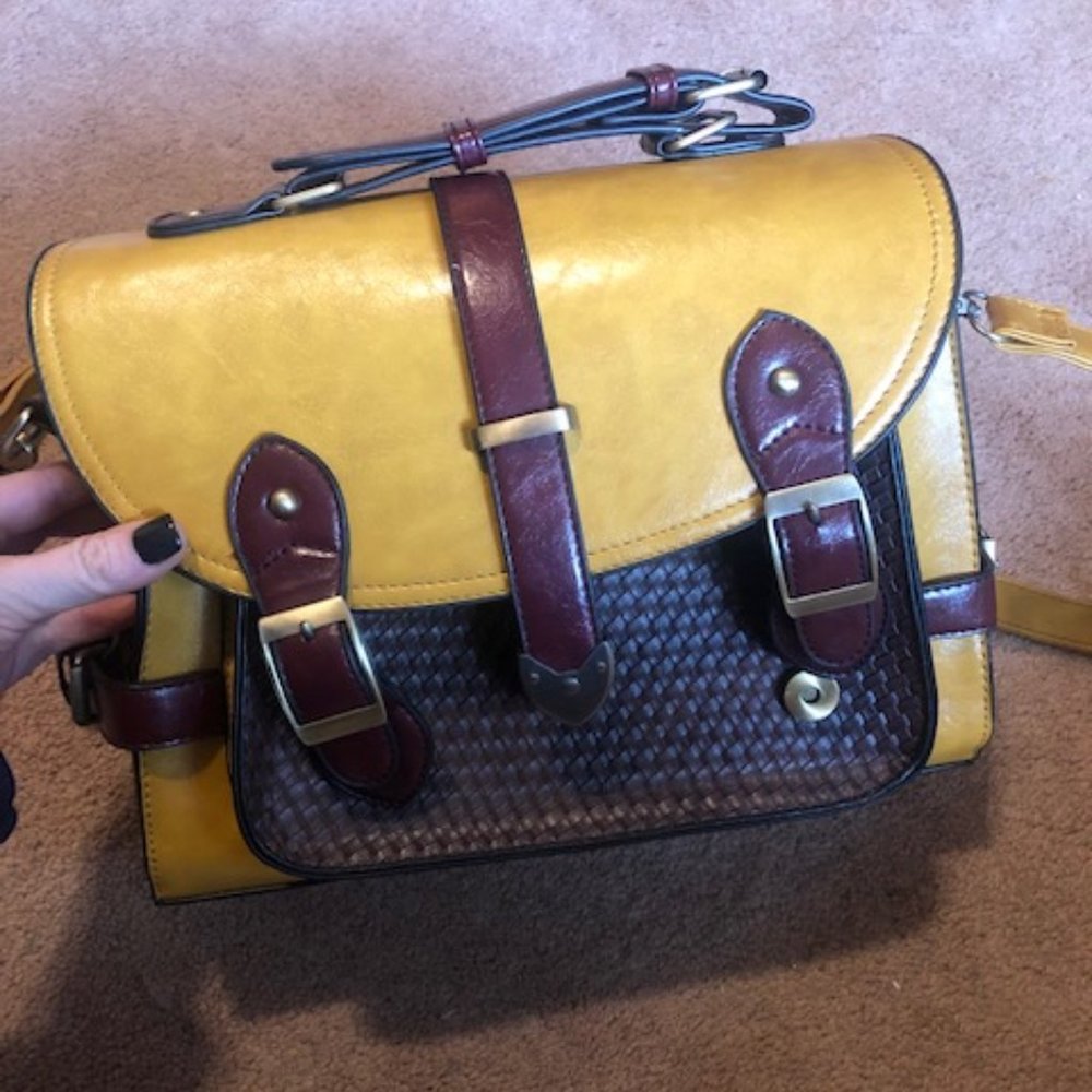 Mustard and Brown Tote Bag